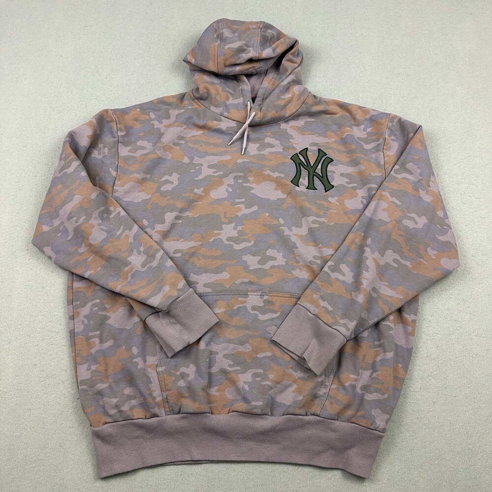 New York Yankees Hoodie Men Large Purple Camo Majestic Sweatshirt Pullover MLB L